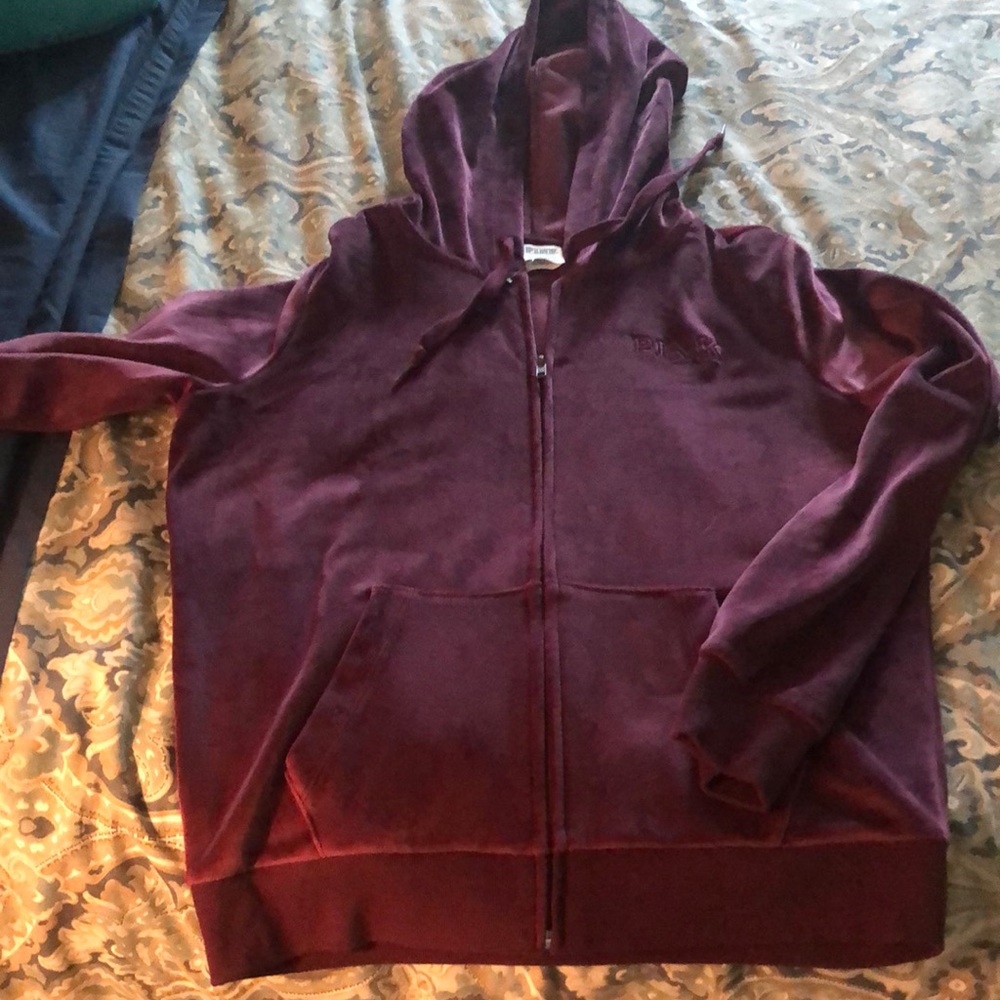 PINK women’s SM maroon zip up hoodie. Velour